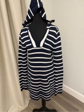 Saint Tropez West Navy and White Striped Hooded Knit Pullover